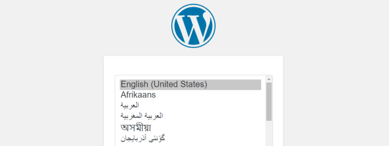 Sélection de la langue du programme d'installation de WordPress.