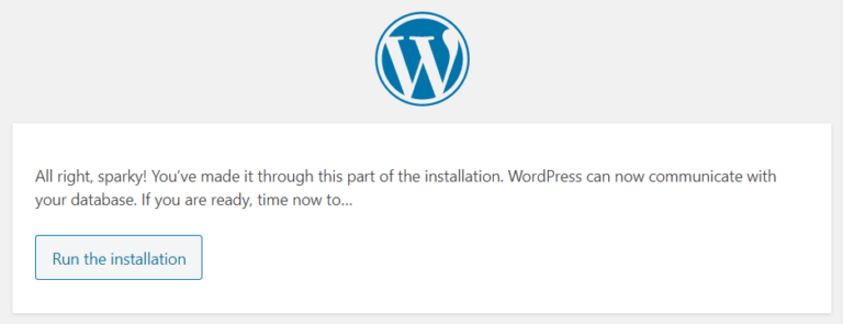 Exécution du programme d'installation de WordPress.